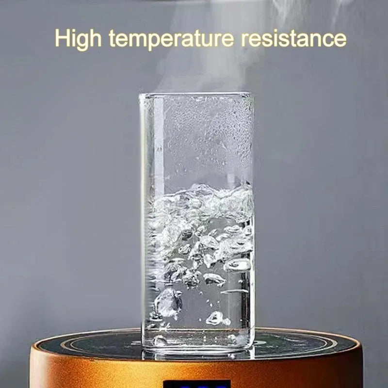 Square Heat-Resistant Glass Cup with Lid & Straw