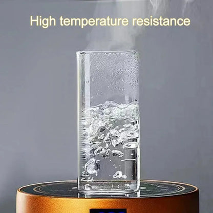 Square Heat-Resistant Glass Cup with Lid & Straw