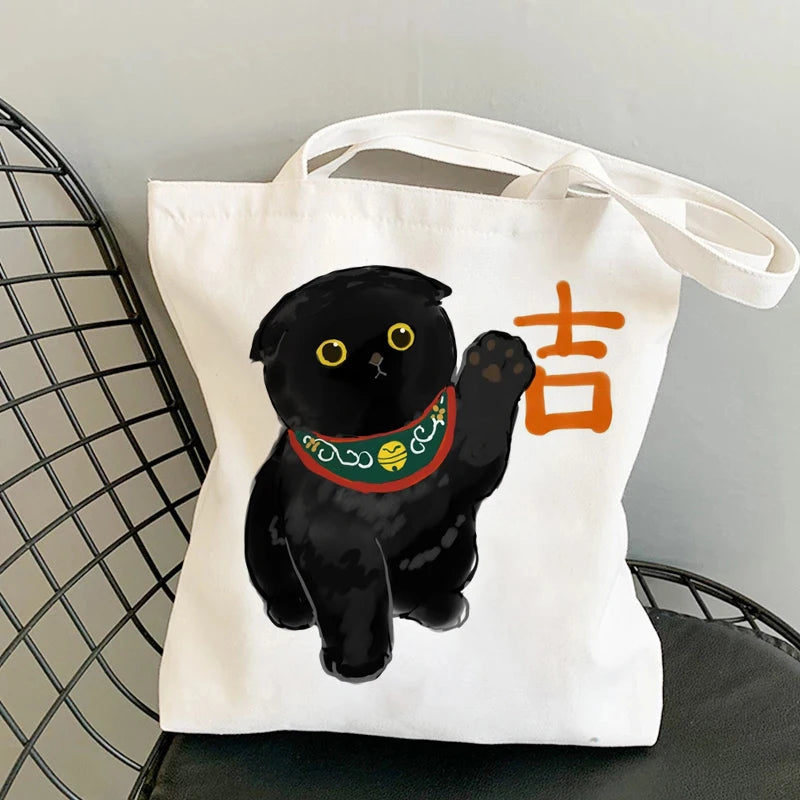 🐱Cat Canvas Tote Bag – Cute Manga Shopper for Women