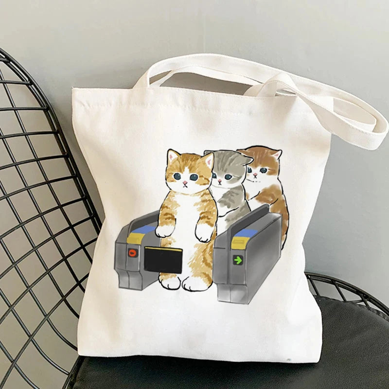 🐱Cat Canvas Tote Bag – Cute Manga Shopper for Women