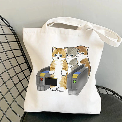 🐱Cat Canvas Tote Bag – Cute Manga Shopper for Women