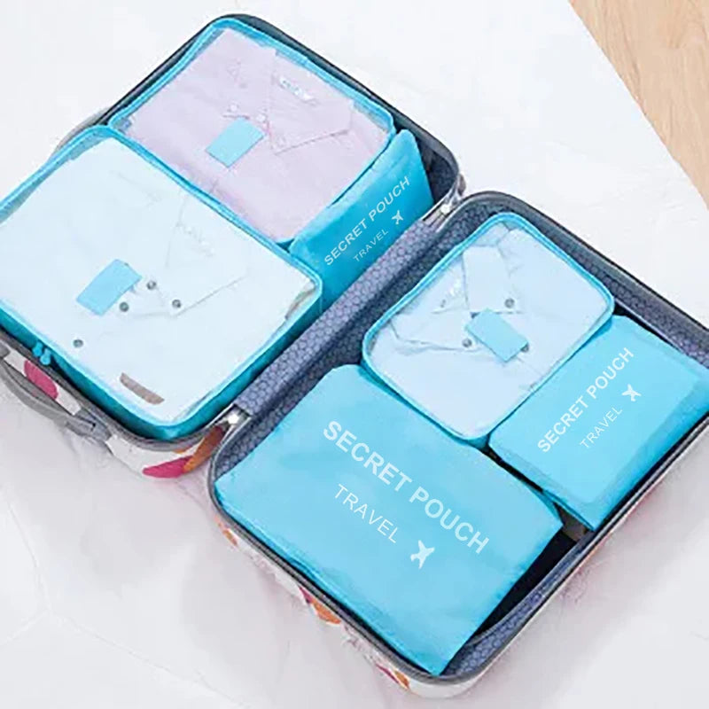 6pcs Simple Solid Color Travel Storage Bag Set