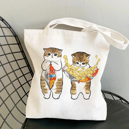 🐱Cat Canvas Tote Bag – Cute Manga Shopper for Women