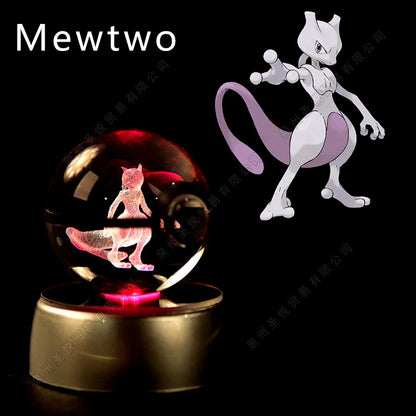 3D Pokémon Crystal Ball LED Lamp – Pikachu/Gengar/Mewtwo Gift